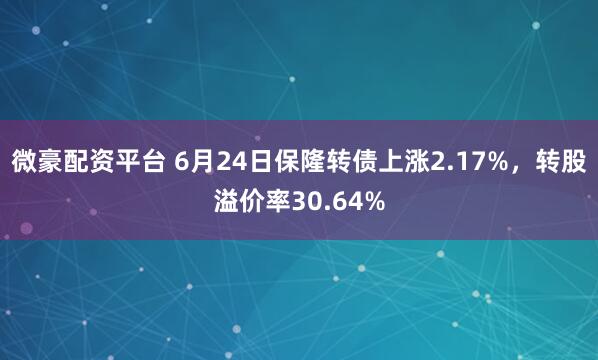 微豪配资平台 6月24日保隆转债上涨2.17%，转股溢价率30.64%