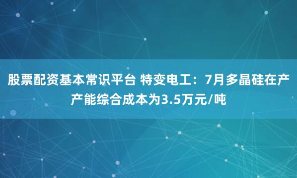 股票配资基本常识平台 特变电工：7月多晶硅在产产能综合成本为3.5万元/吨